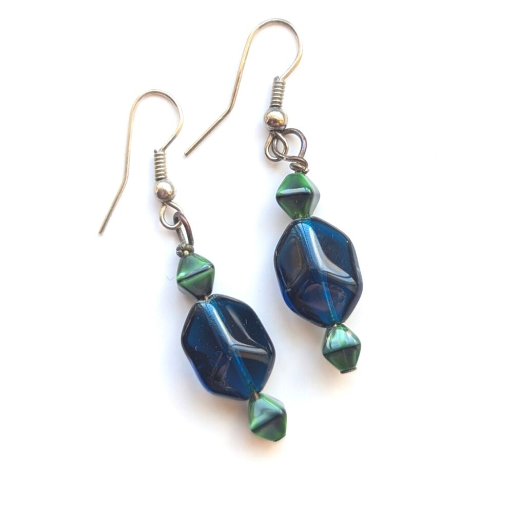 Artisan Glass Geometric Beaded Boho Hippie Beachy Dangle Drop Hook Earrings